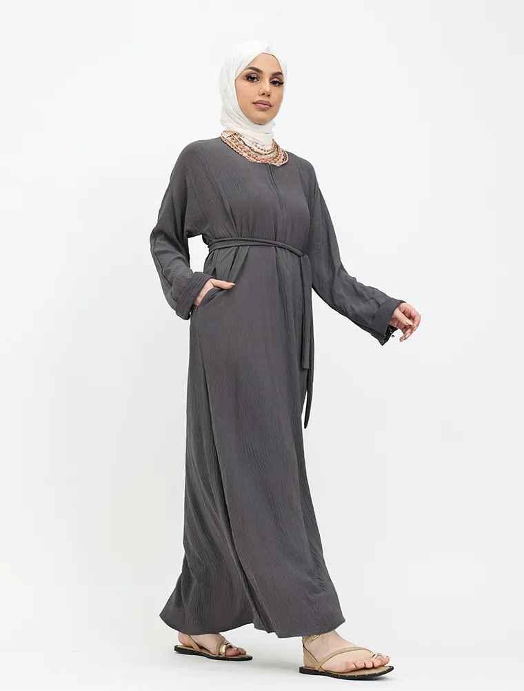 Grey Linen Feel Basic Abaya